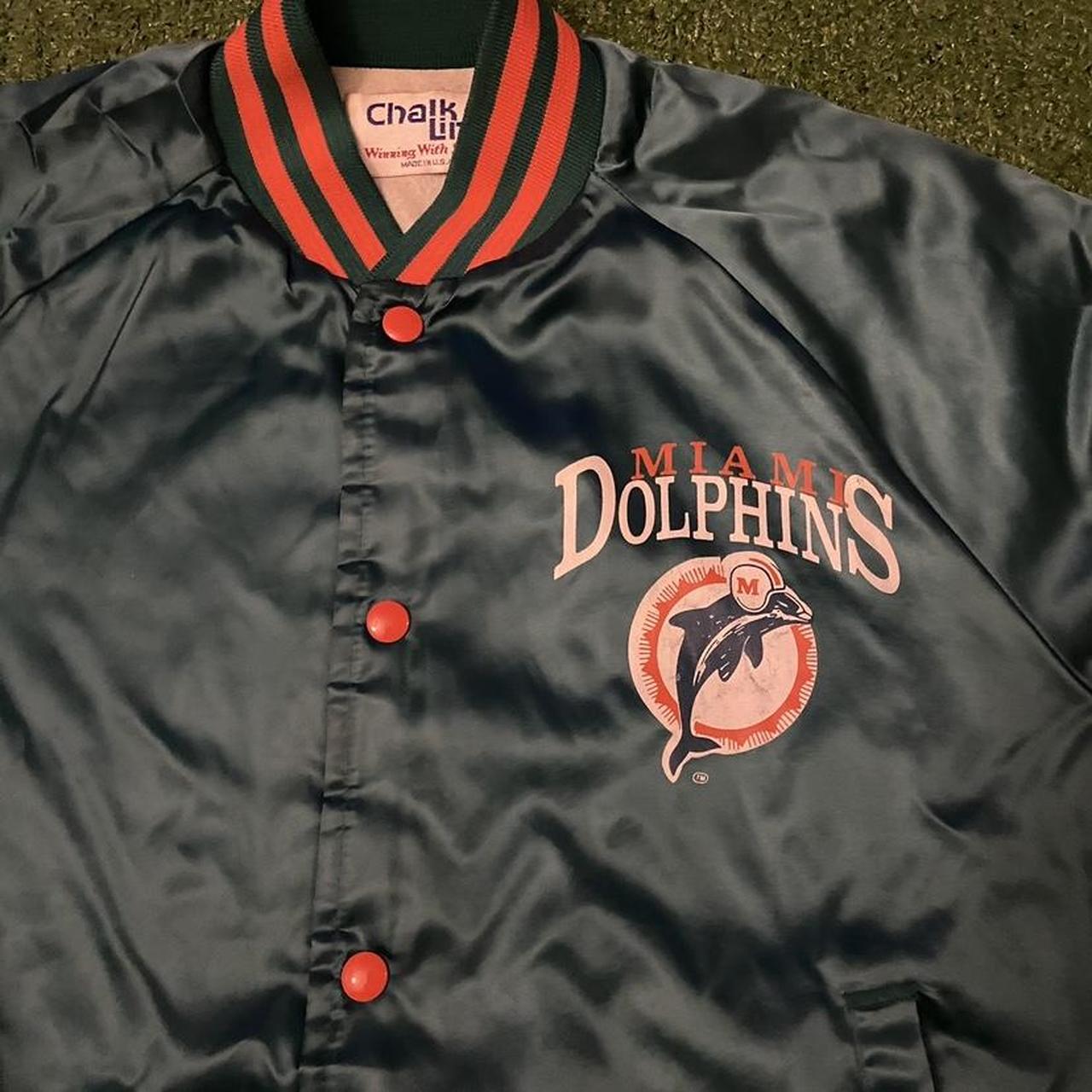 Vintage Chalkline Miami Dolphins Satin 1980s Jacket - Depop