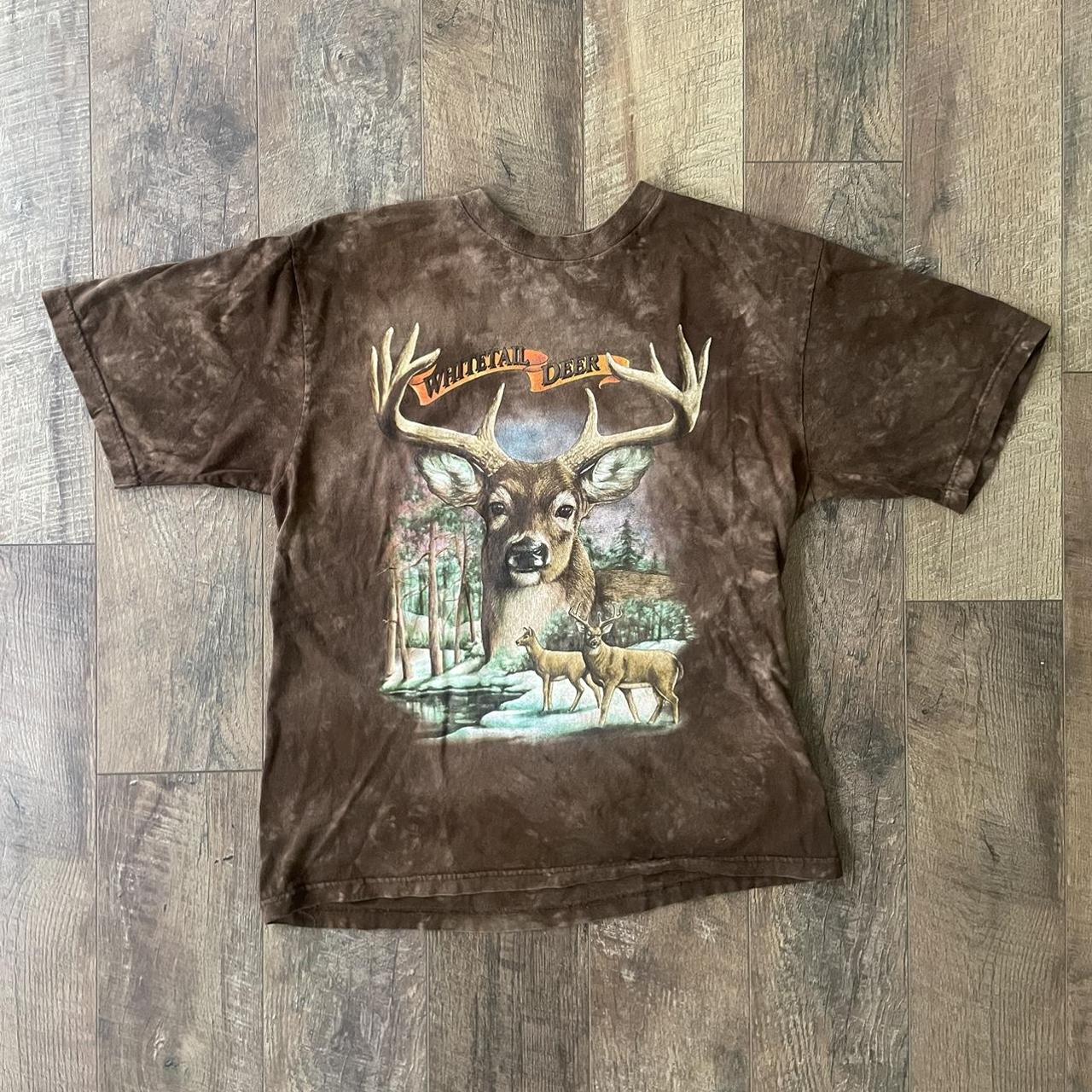 Vintage Brown Tie Dye Whitetail Deer Tee - Brown -... - Depop