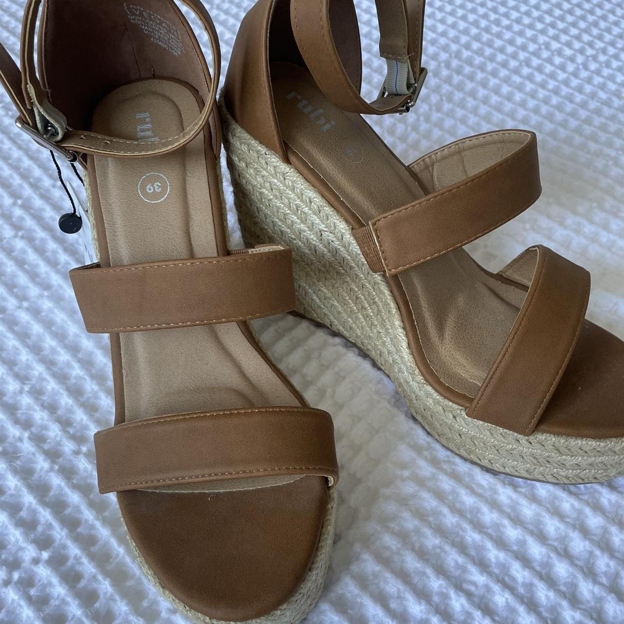Rubi Shoes Brown leather wedge espadrilles. Size... Depop