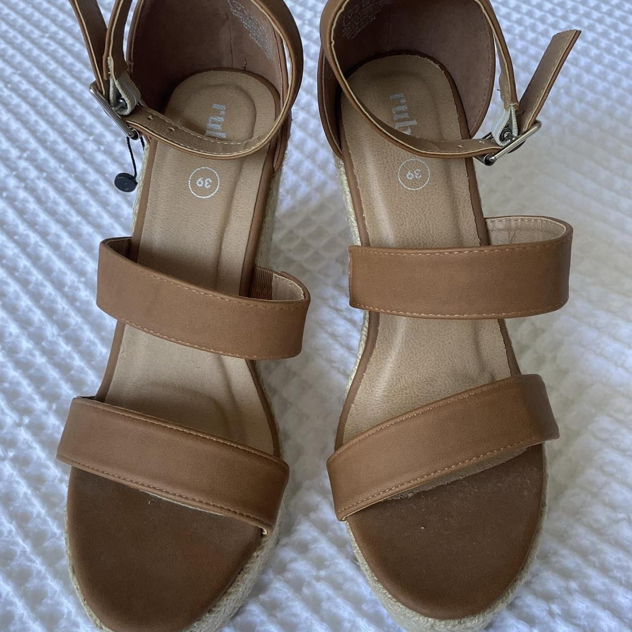 Rubi Shoes Brown leather wedge espadrilles. Size... Depop