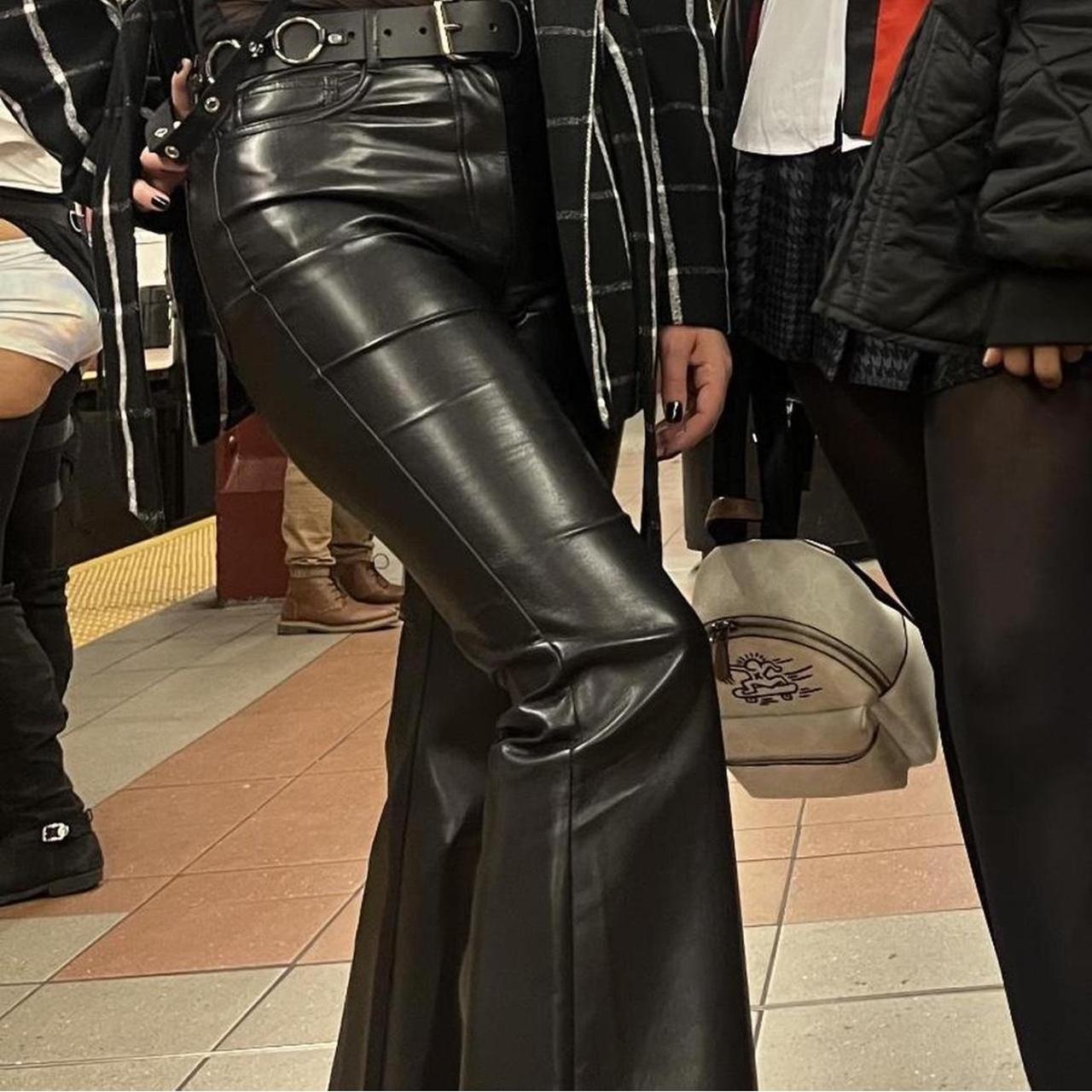 High Rise Flare Leather Pants. - Depop