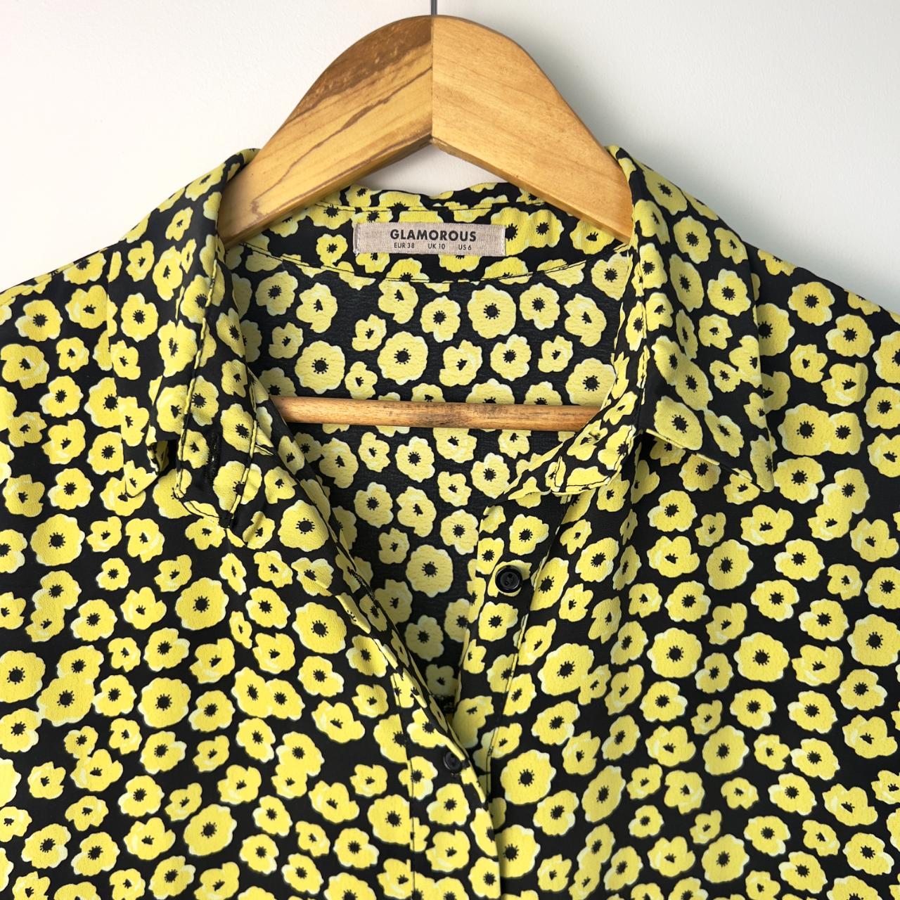 Yellow and black floral oversized buttondown shirt... Depop