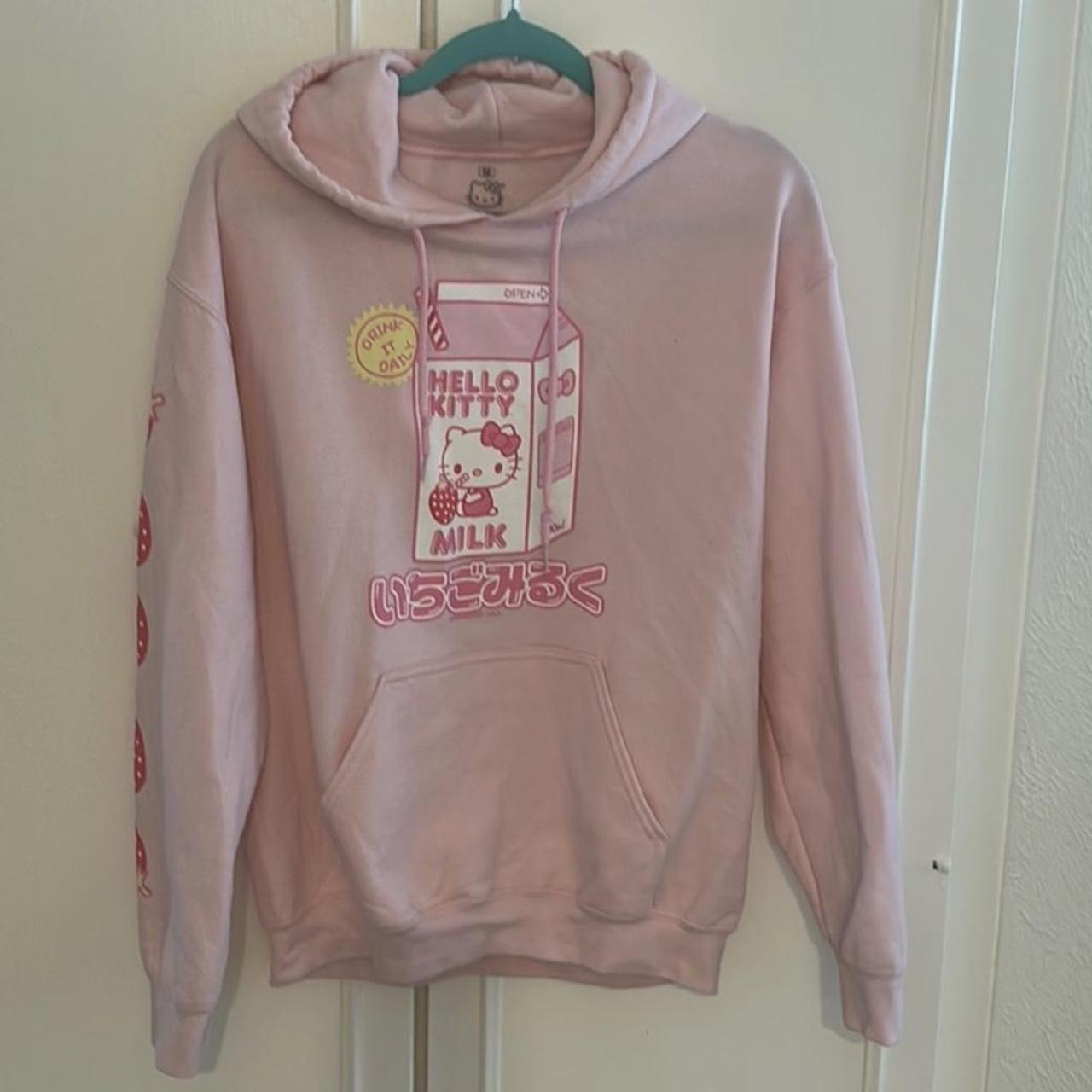 (M) New Sanrio Hello Kitty Strawberry Milk Pink Hoodie Milk buy Carton Unisex