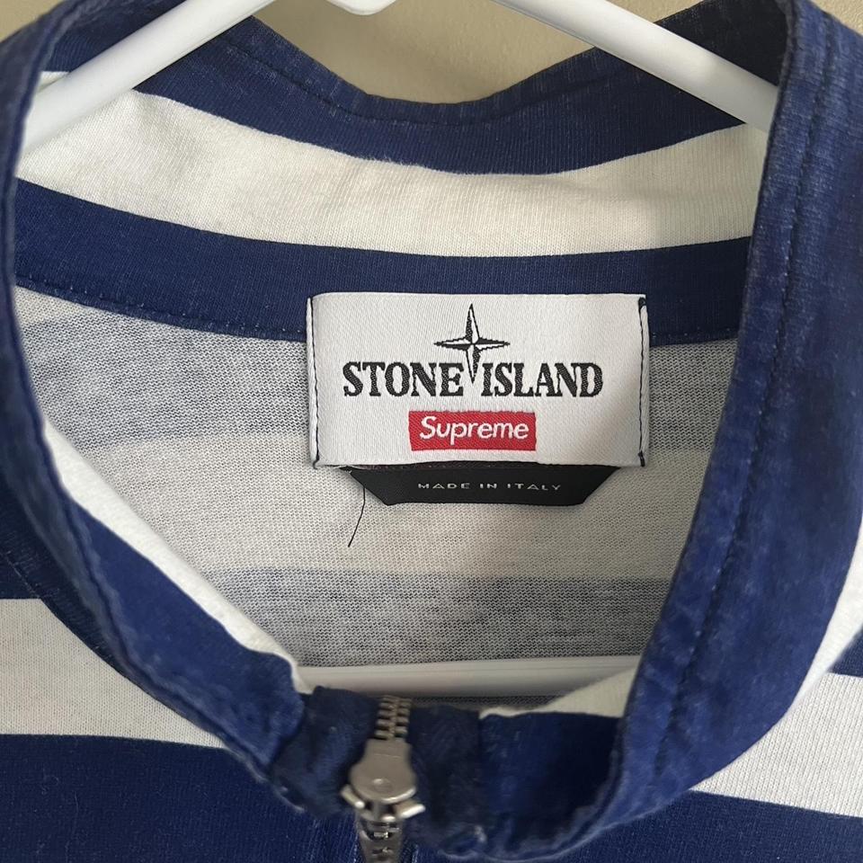 Stone Island x Supreme Long Sleeve 1/4 Zip Striped... - Depop
