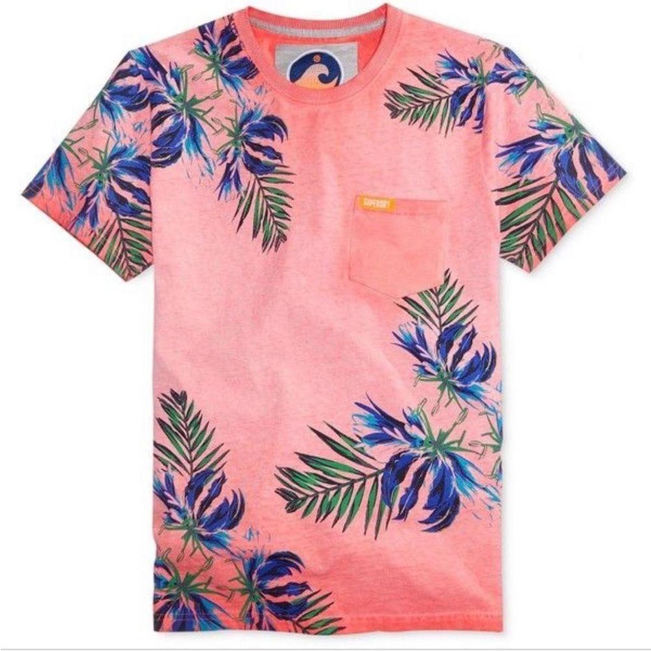 Superdry Men's Pink and Blue T-shirt