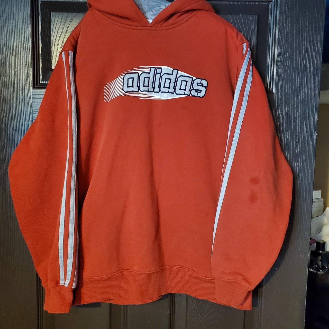 Adidas Men's White and Orange Hoodie Depop