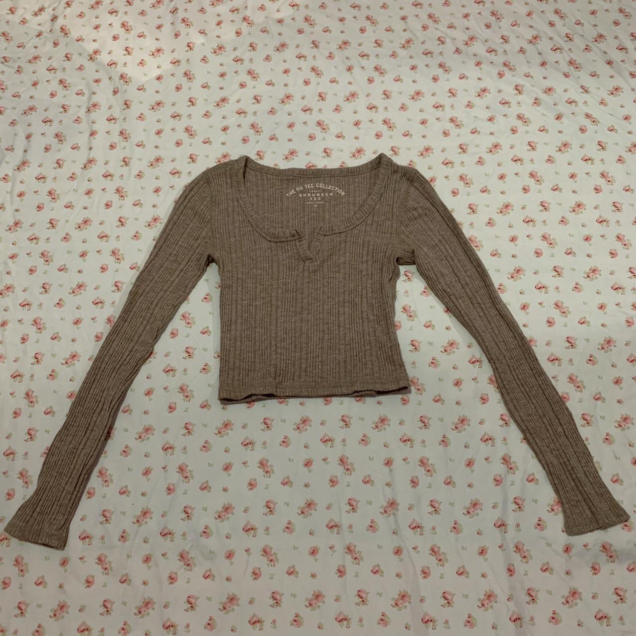 Aeropostale Long Sleeve Brown Crop Top Fits Womens Depop