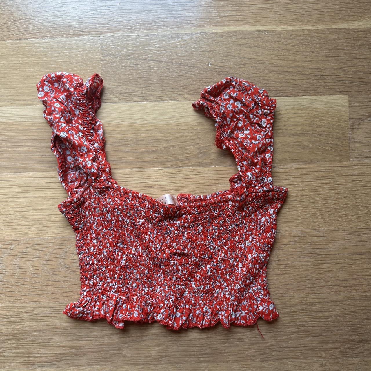 Red floral crop top From a boutique So cute and... Depop