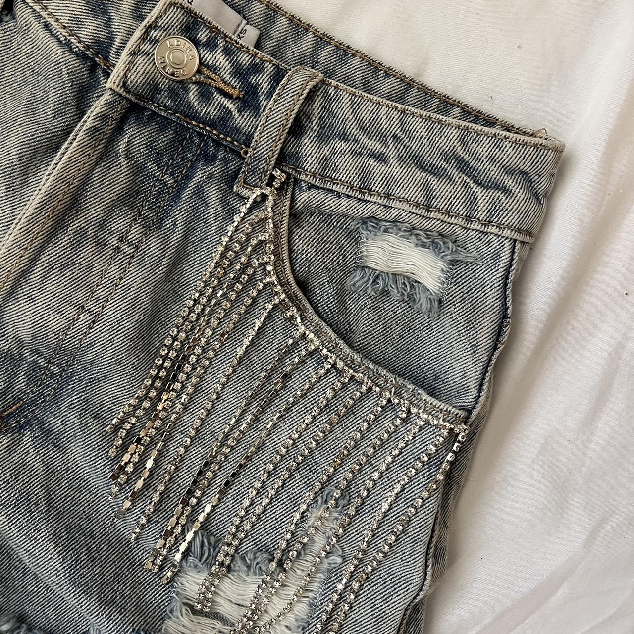 adika bedazzle jean shorts (missing one string of... - Depop