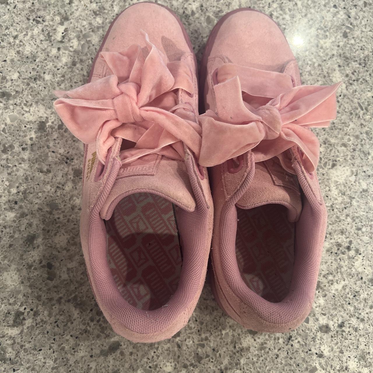 Cutest velvet bow puma sneakers in baby pink suede I. Depop