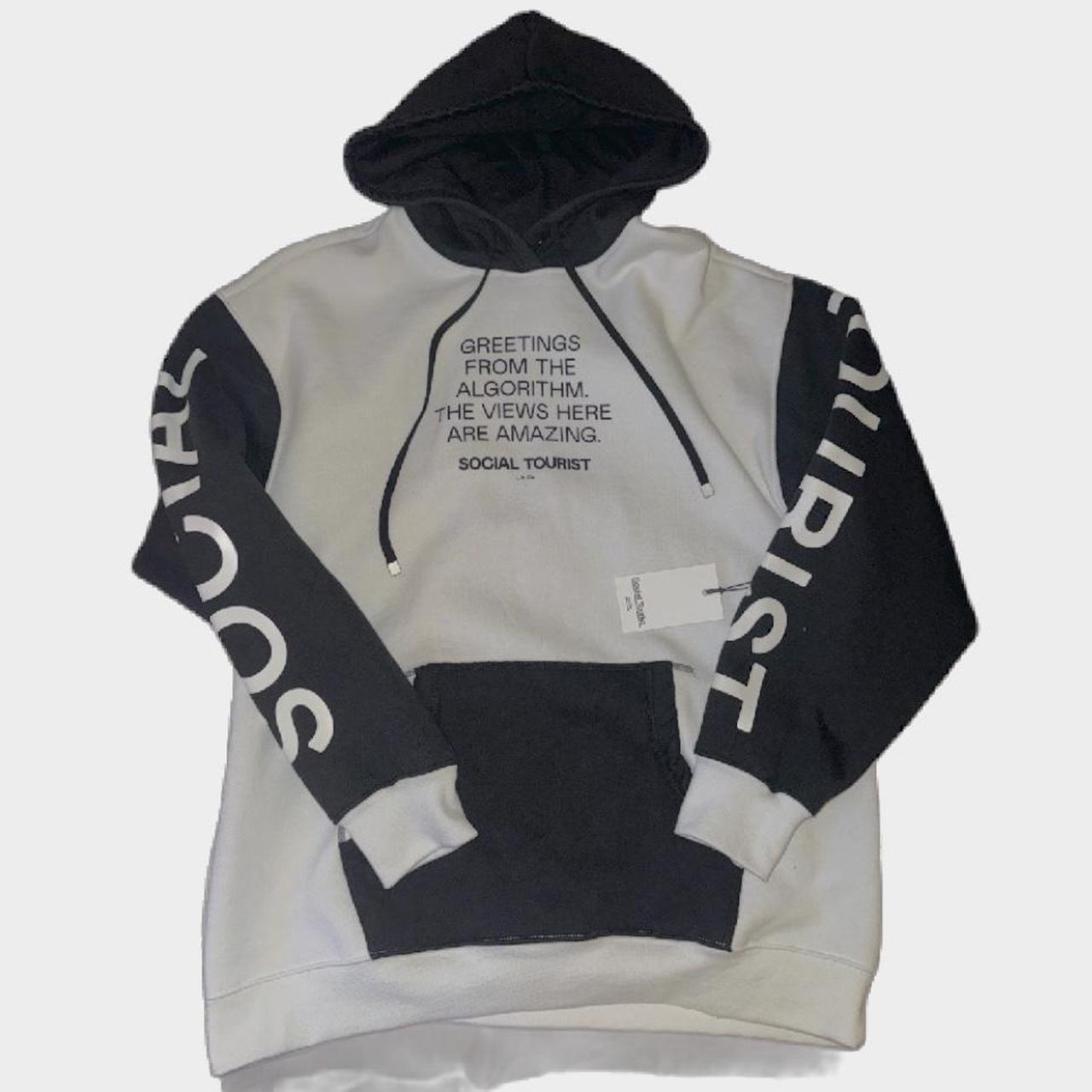 social tourist black and white graphic hoodie