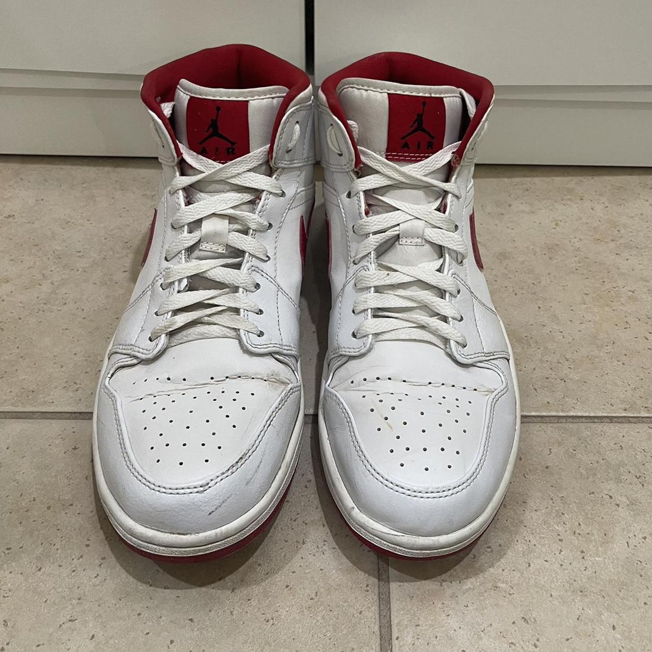 Jordan Men's White and Red Trainers | Depop