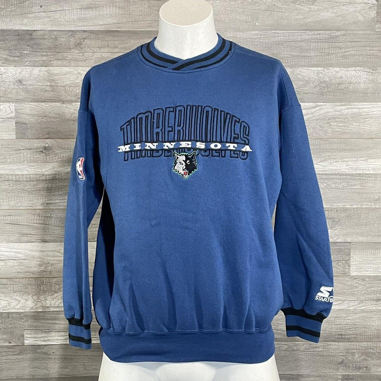 Vtg Starter Timberwolves Pullover Sweater XL Blue - Depop