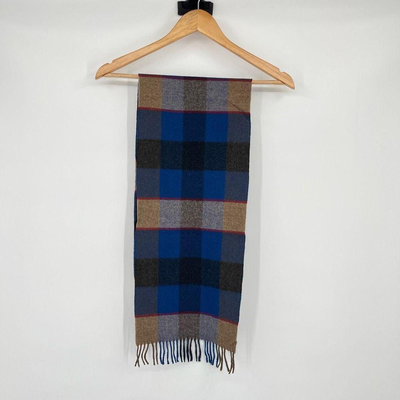 Scarf Cashmere Blue Black Plaid Fringe Made in West... - Depop