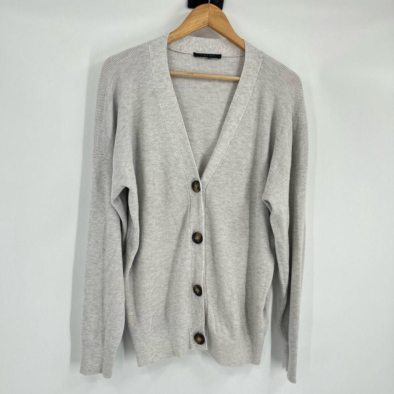 Cyrus Cardigan Sweater Gray Ribbed V Neck Button