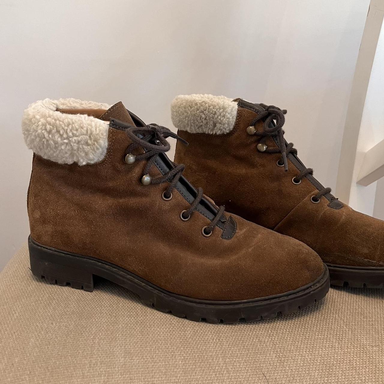 Brown boots with white teddy trim Size 5 boots Worn... - Depop