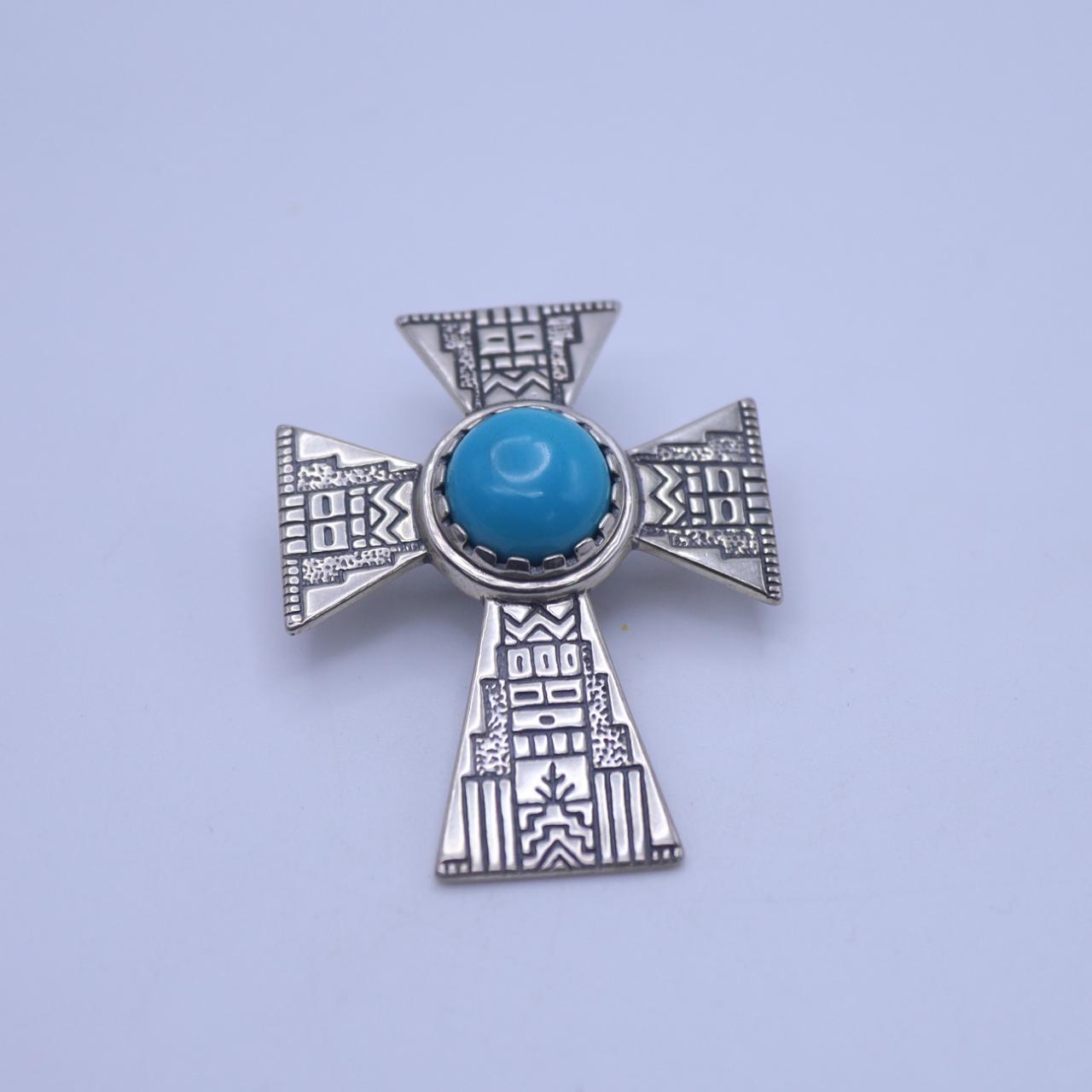 Carolyn Pollack Turquoise fashion Sterling Silver Cross Pendant Roderick Tenorio RMT