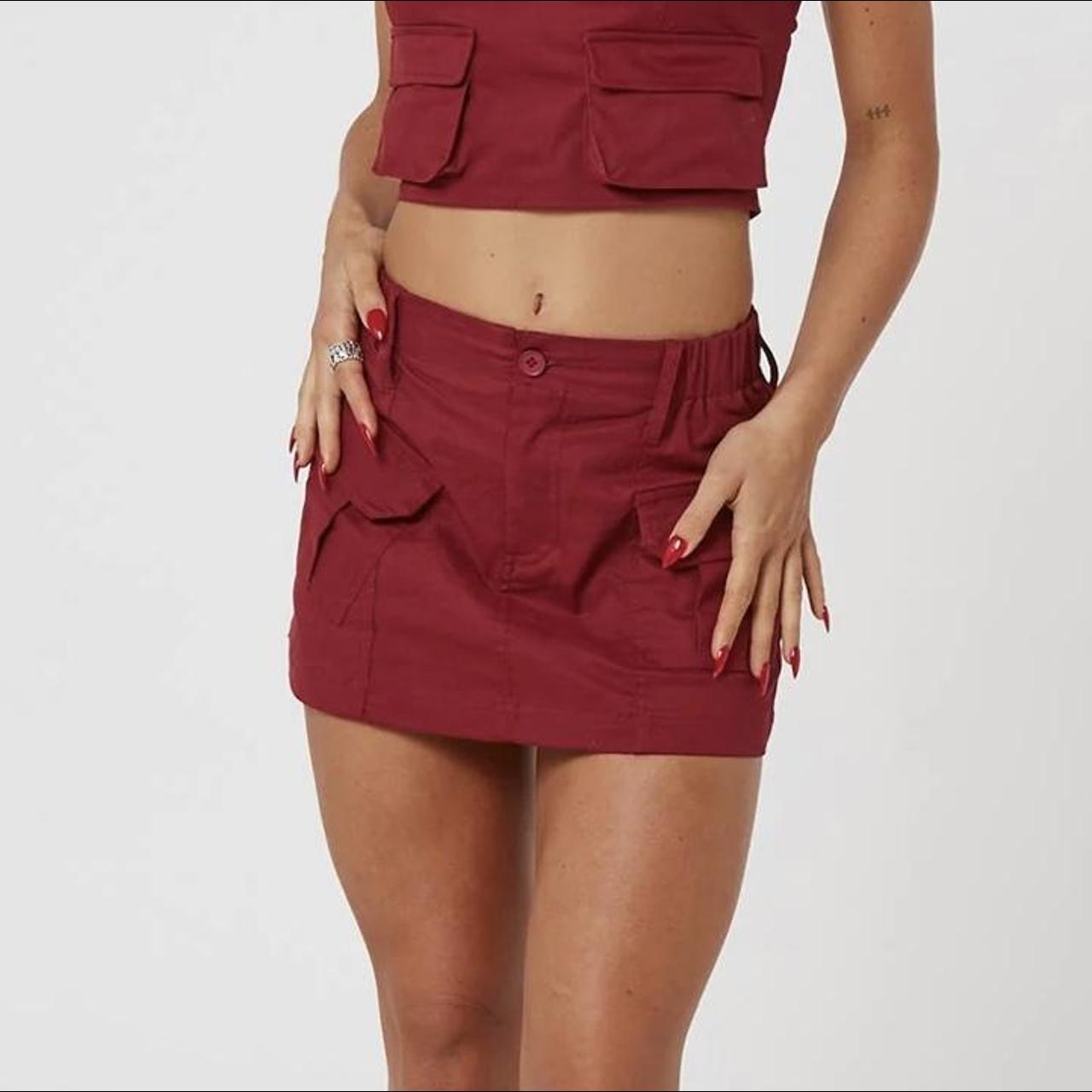 Cherry red cargo mini skirt luxe to kill Never... Depop