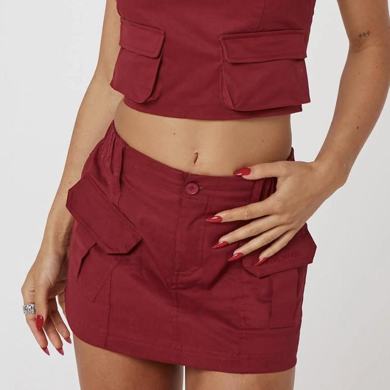Cherry red cargo mini skirt luxe to kill Never... Depop
