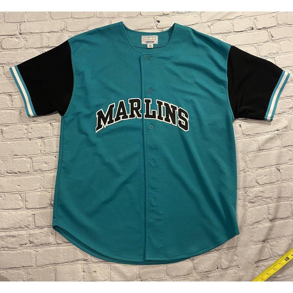 Vintage Florida Marlins Jersey Mens Extra Large Blue Button Up MLB