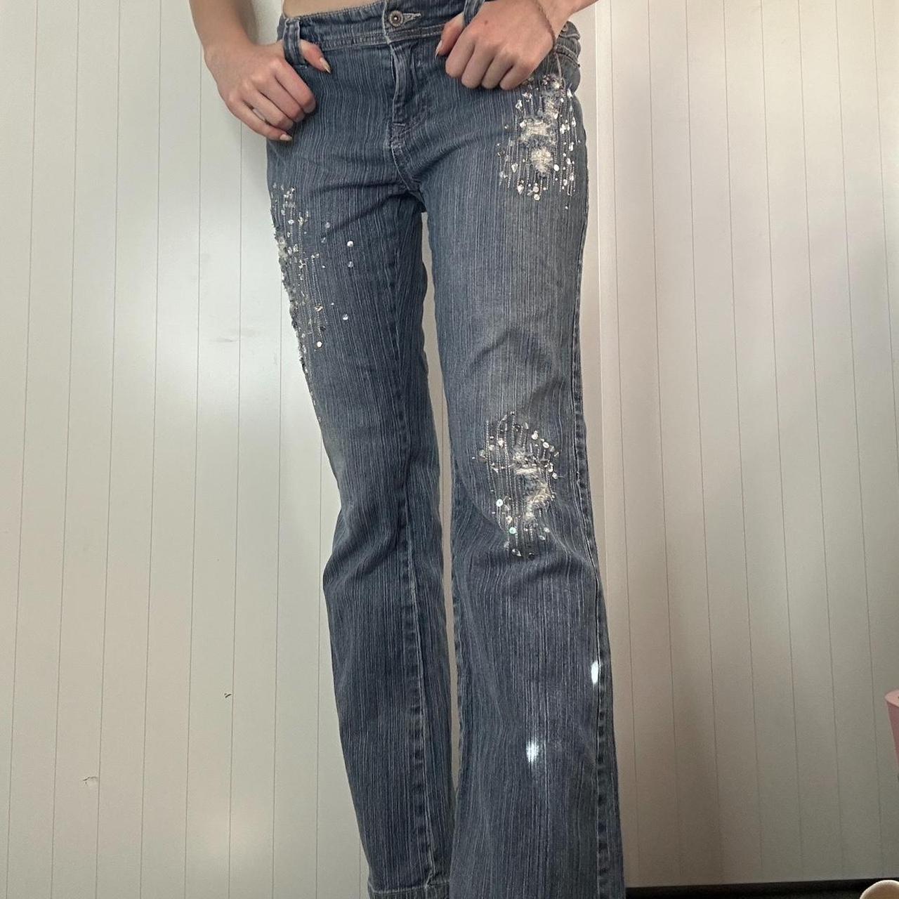 Vintage Y2K low rise sequin flared denim jeans