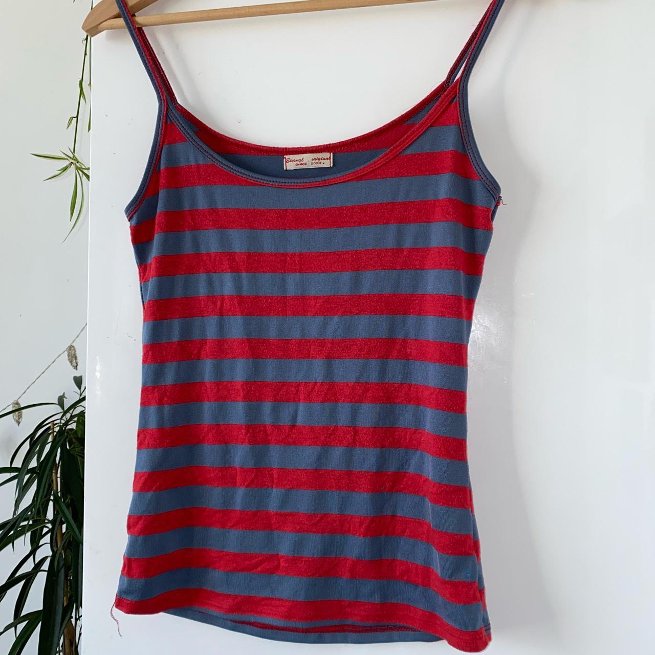 Vintage 00's grey and red stripe vest camisole top,... - Depop