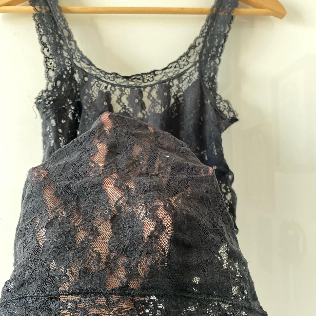 Floral black lacy see through camisole top. So... - Depop
