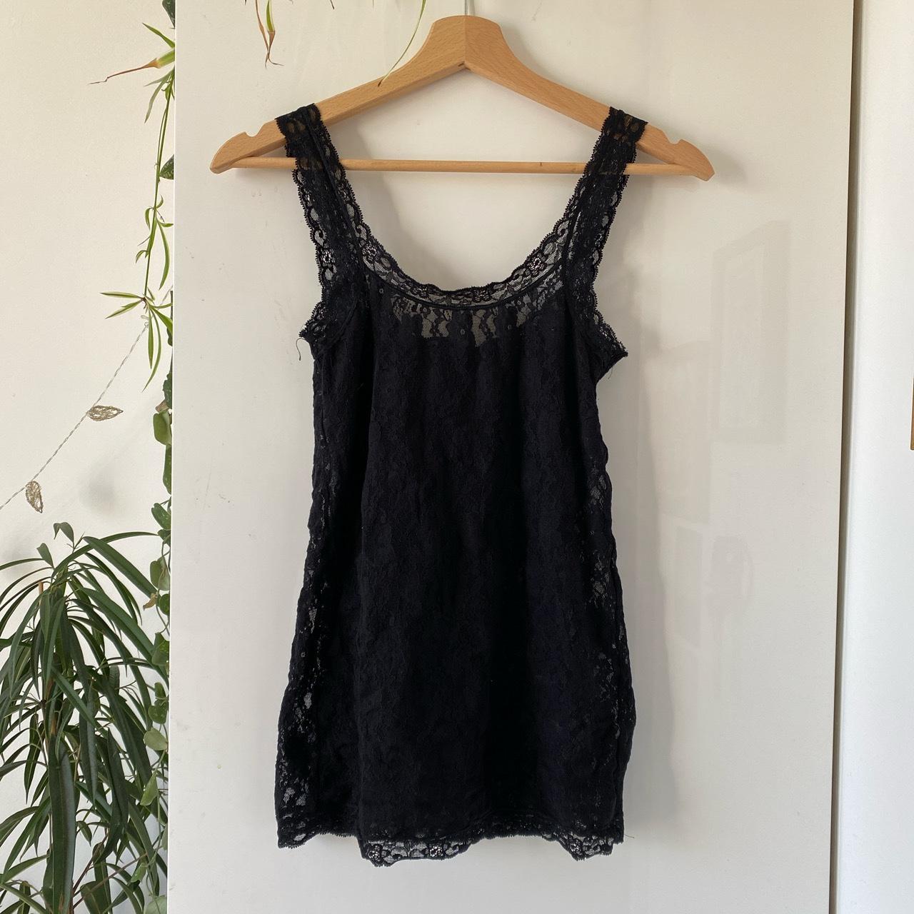 Floral black lacy see through camisole top. So... - Depop