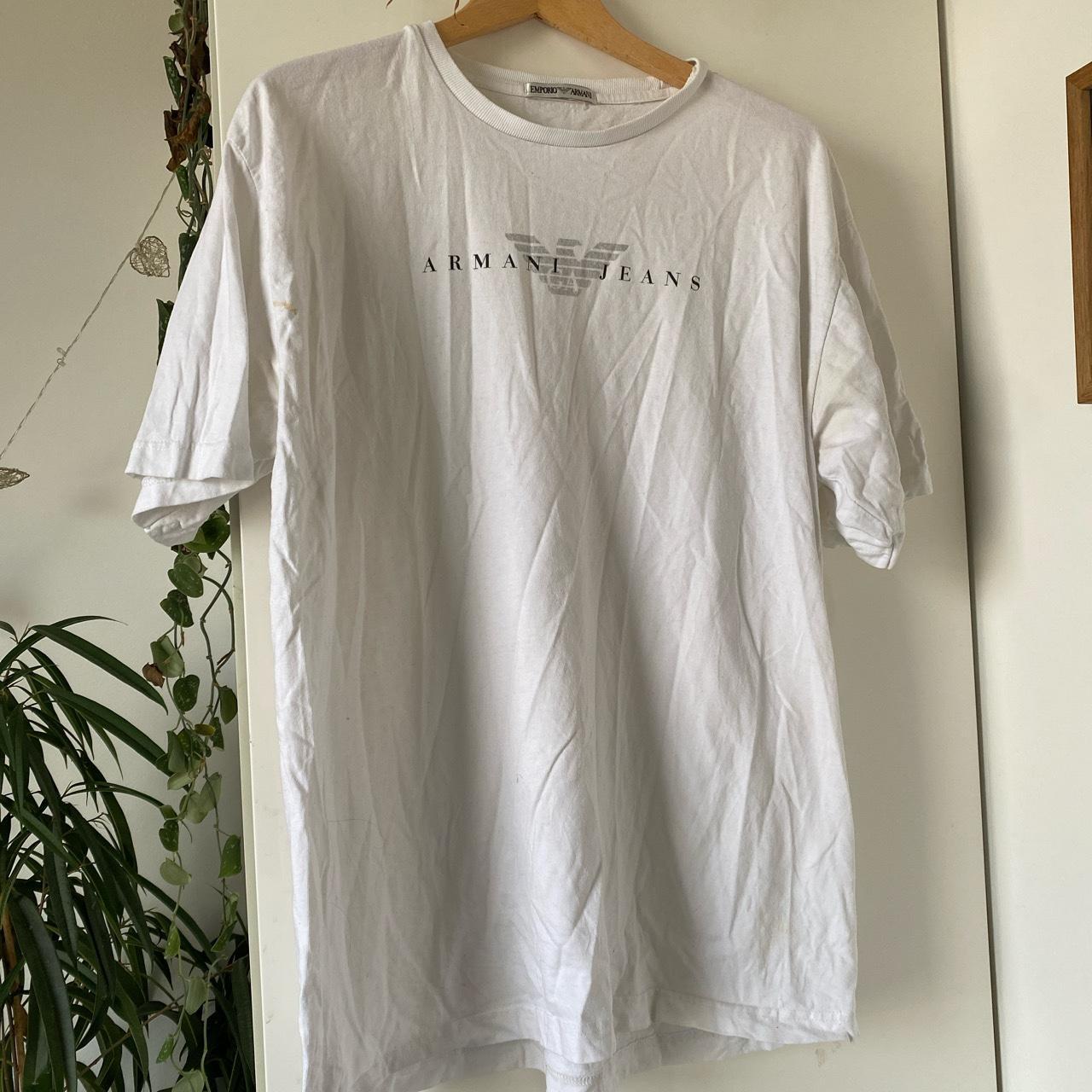 White Armani Jeans T shirt, best fit for a size L.... - Depop