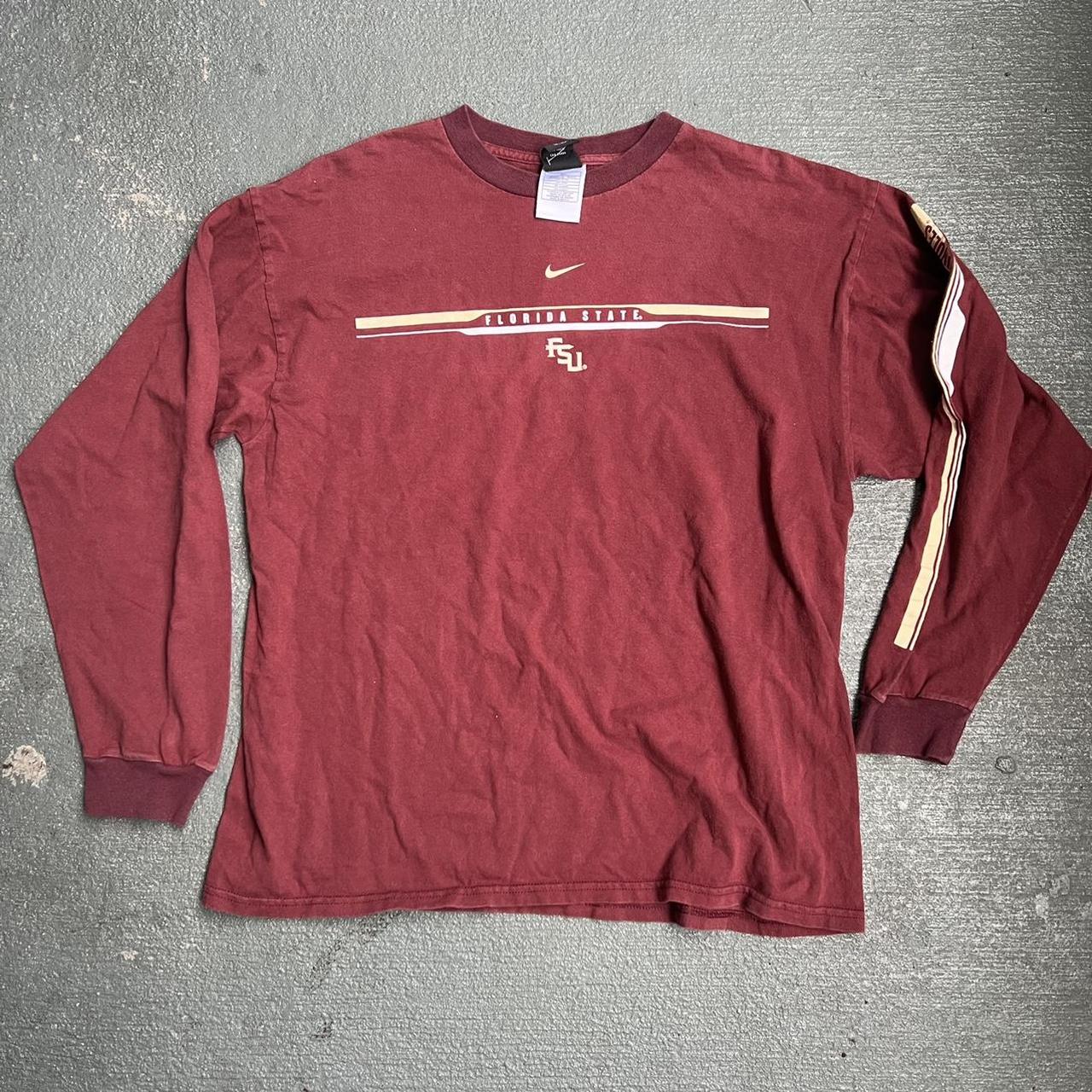 Nike Men's Burgundy and Cream T-shirt | Depop