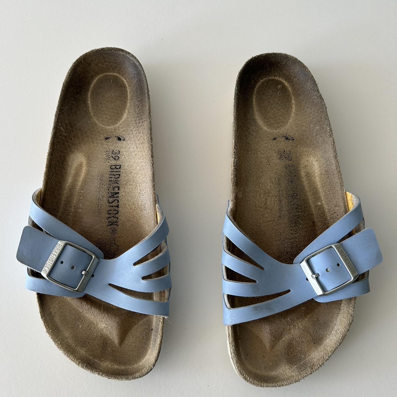 Light blue sandal with buckle closure and adjustable. Depop