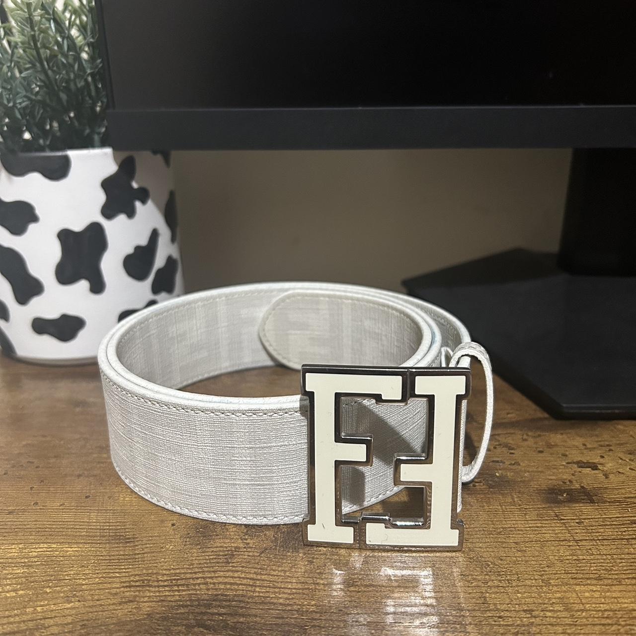 Fendi monogram belt Size 30 36 White silver 9 10. Depop