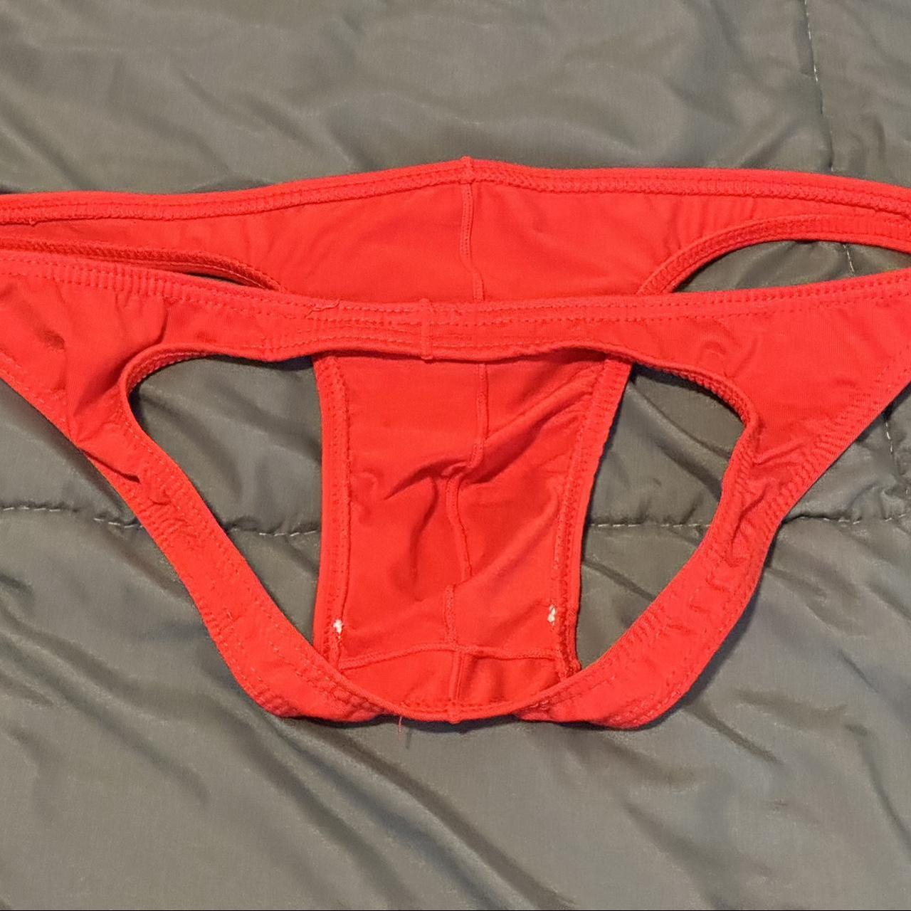 Red briefs Small, has opening on the backside as... - Depop