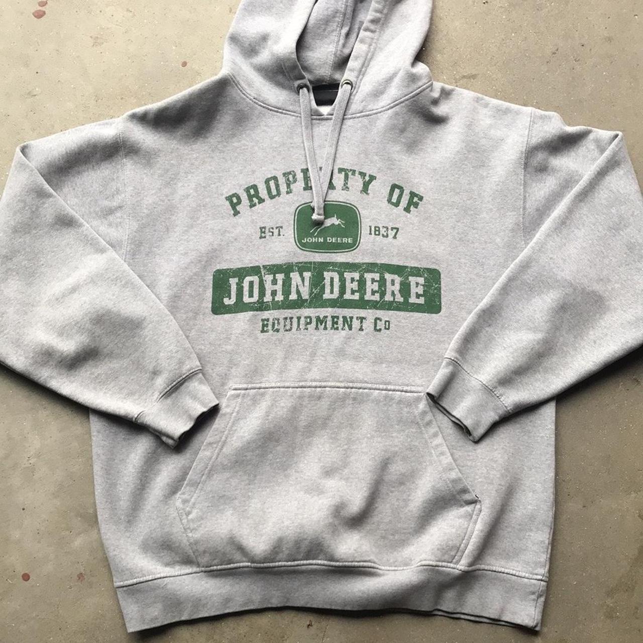 John Deere Men's Grey and Green Hoodie | Depop