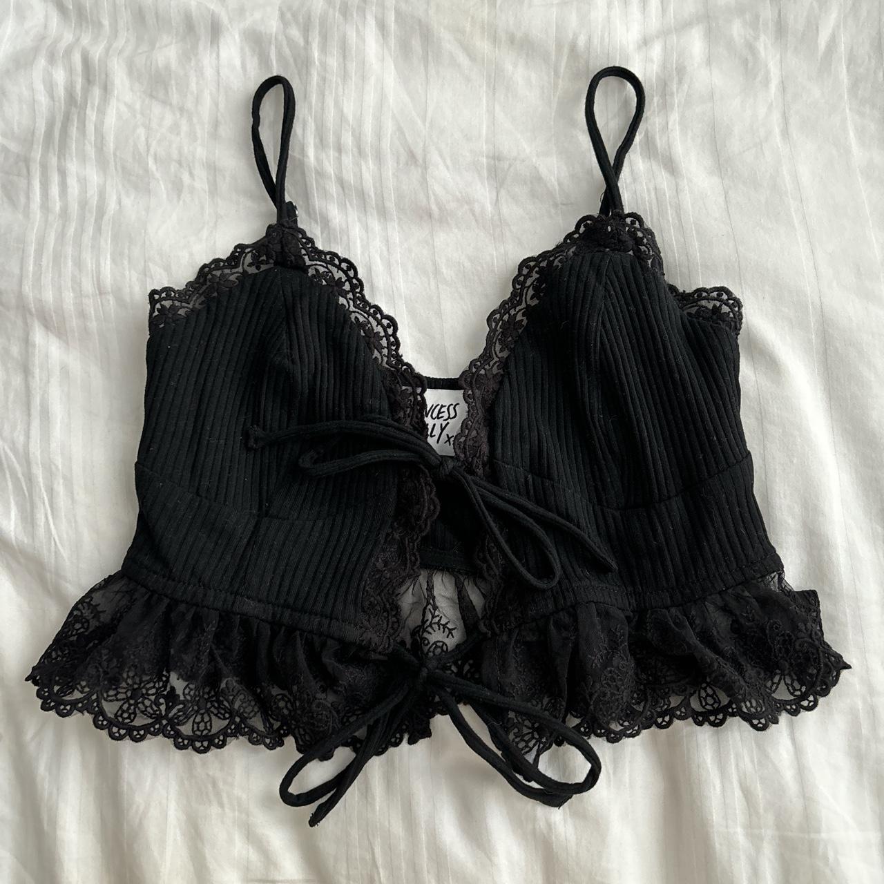 PRINCESS POLLY - BLACK LACE TIE UP CROP Size: 8... - Depop