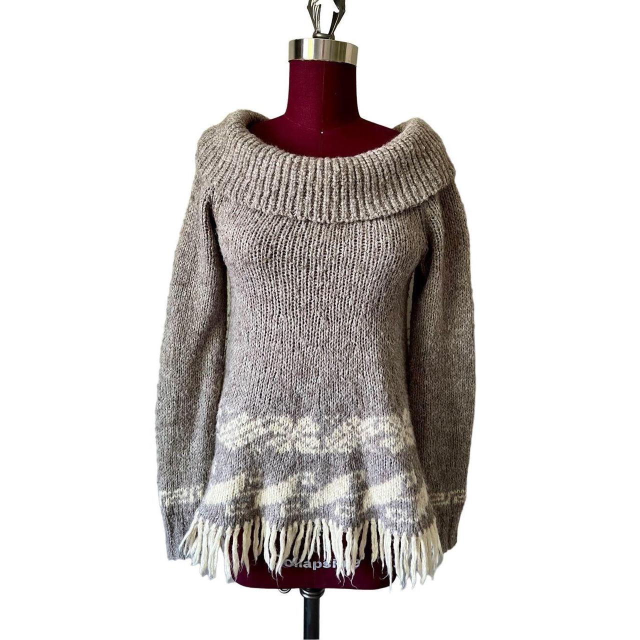 Free People Gray Off Shoulder Cowl Neck Nordic Knit Depop