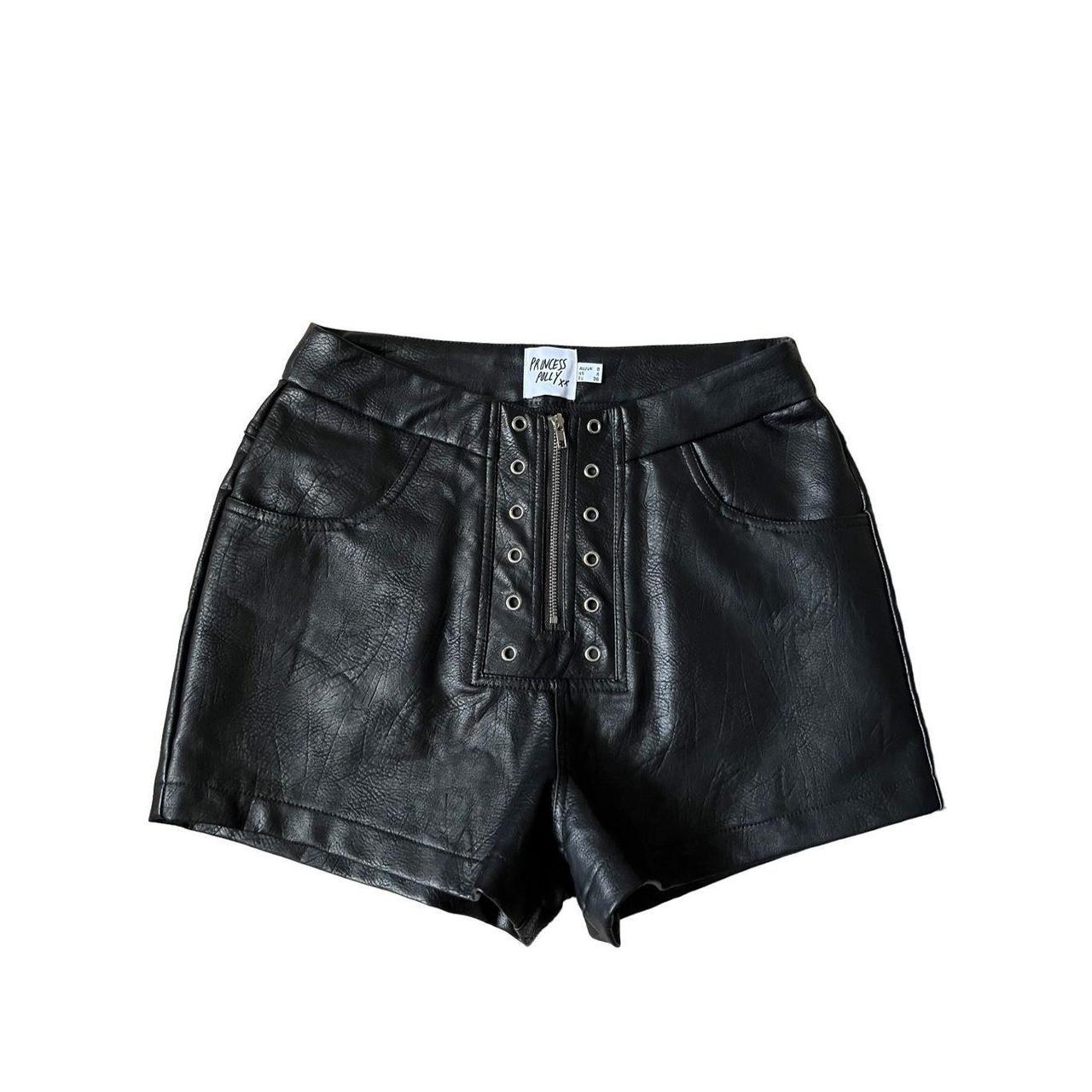 NWT Princess Polly Black Leather Look Shorts size... - Depop