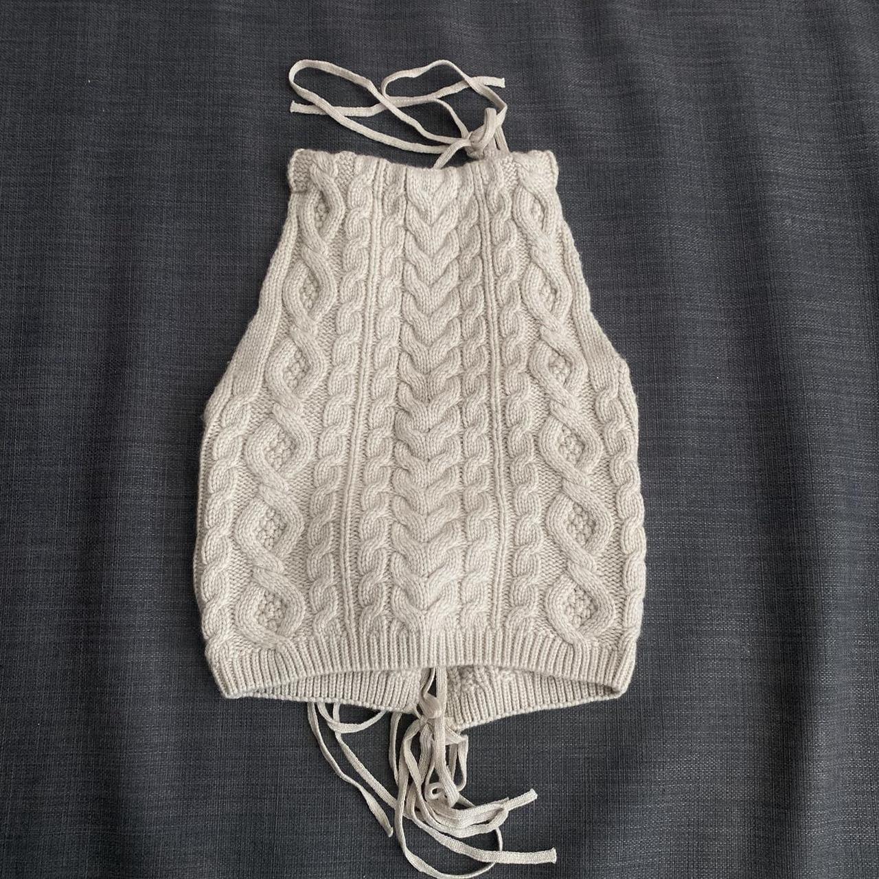 Danielle Guizio Cable Knit Halter Tie Top cream... Depop