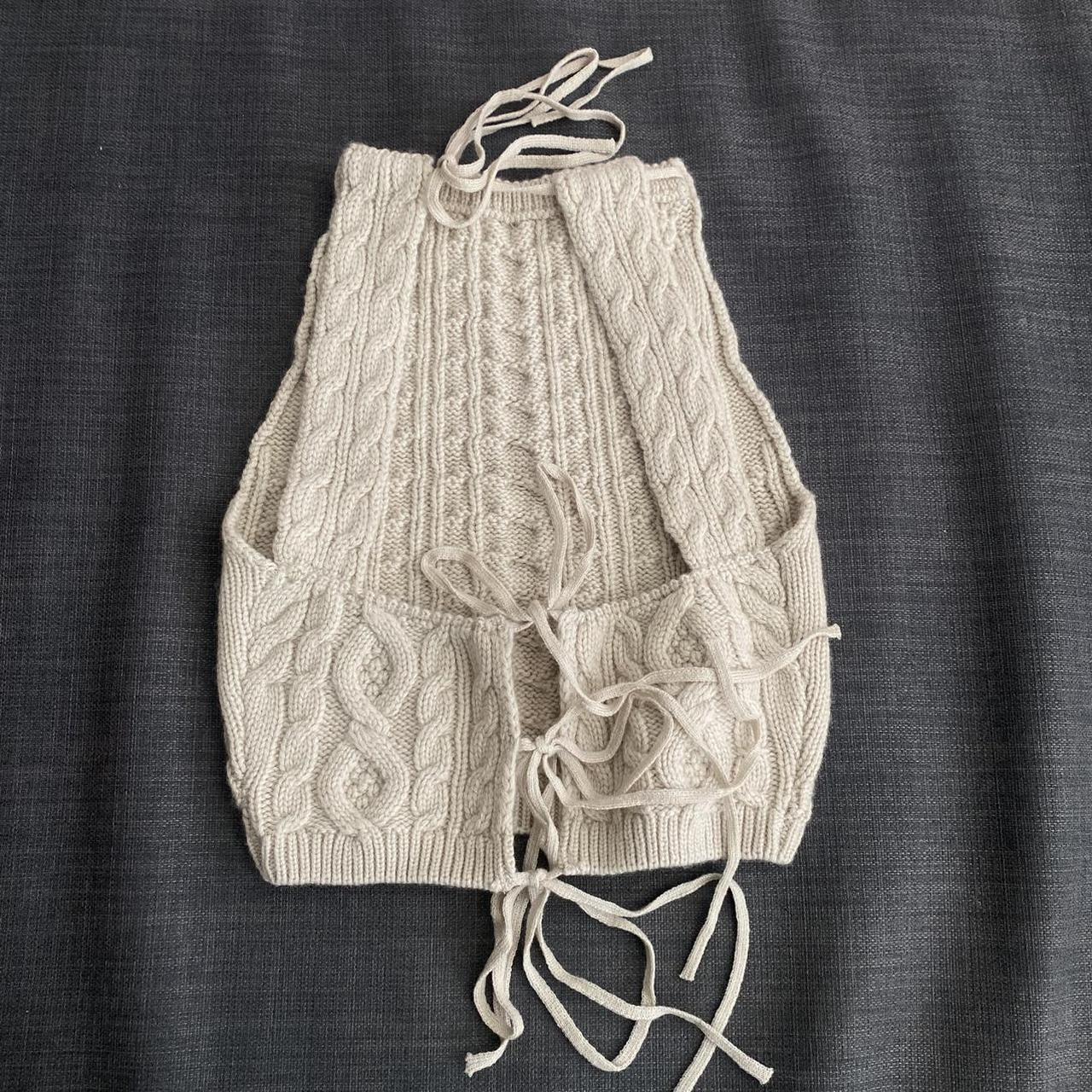 Danielle Guizio Cable Knit Halter Tie Top cream... Depop