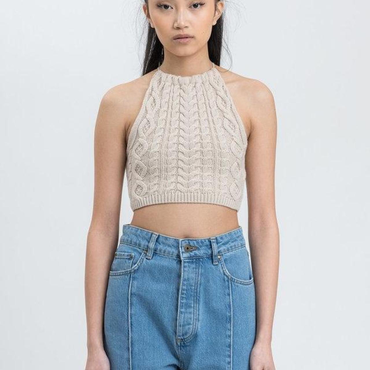 Danielle Guizio Cable Knit Halter Tie Top cream... Depop