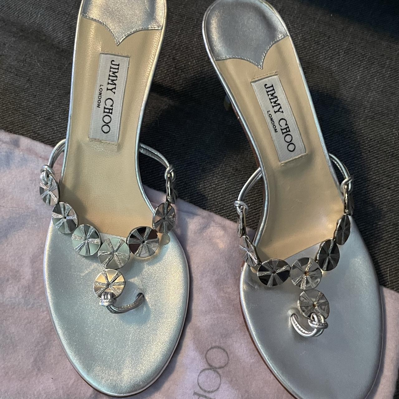 Jimmy Choo Silver Medallion Kitten Heels PRISTINE,... - Depop