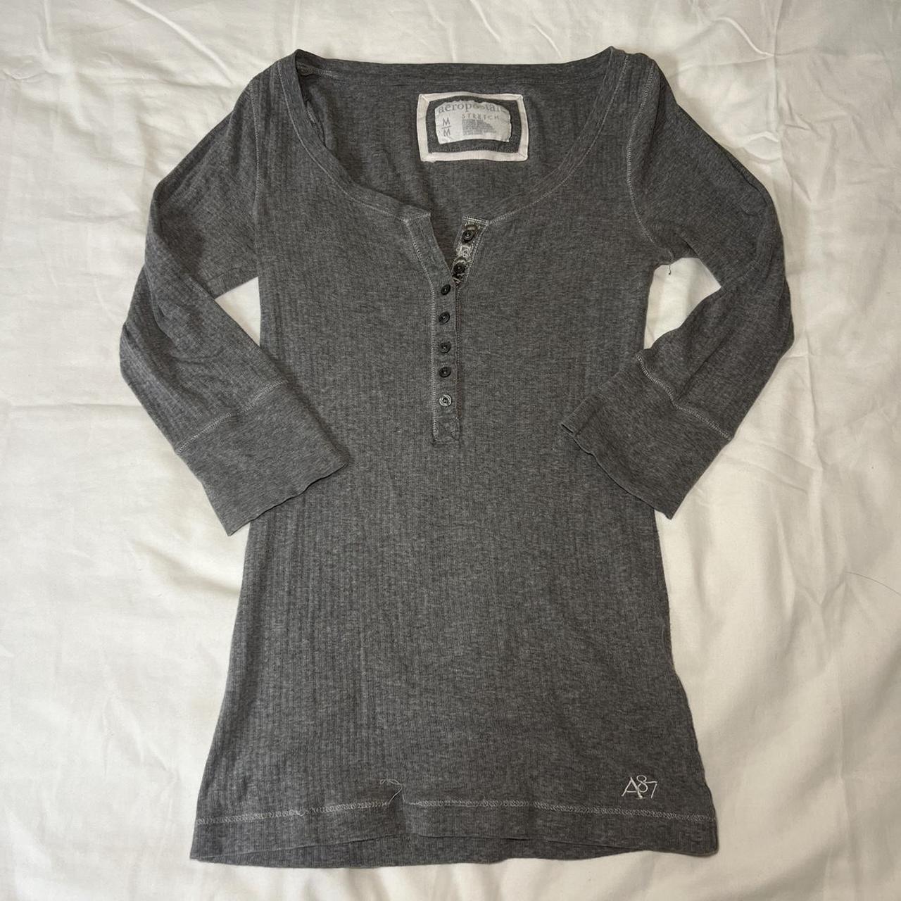 Aeropostale ribbed grey shirt with buttons, mid... - Depop