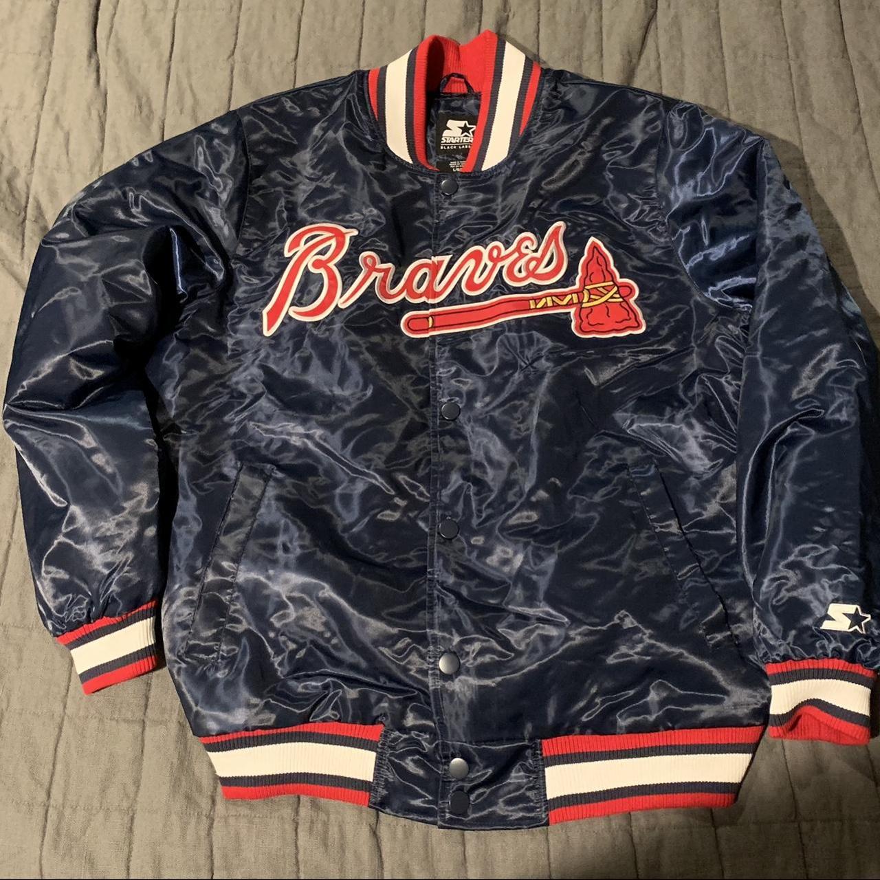 Starter Navy and Red Satin Atlanta Braves Black Label Jacket