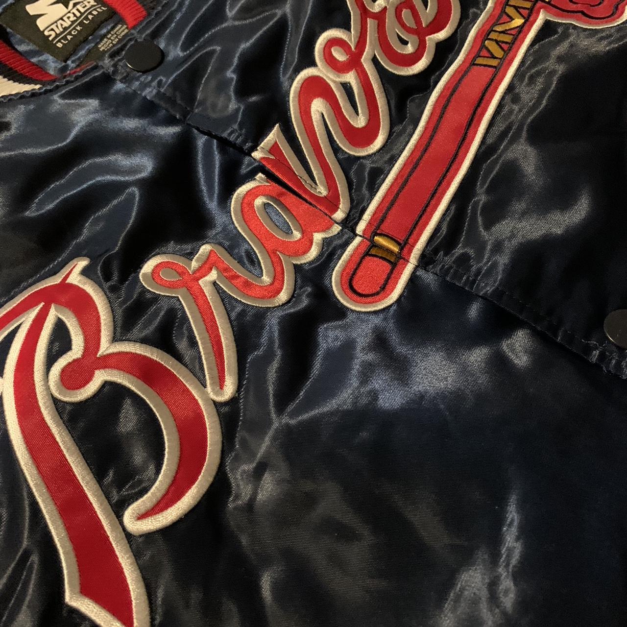 Starter Navy and Red Satin Atlanta Braves Black Label Jacket