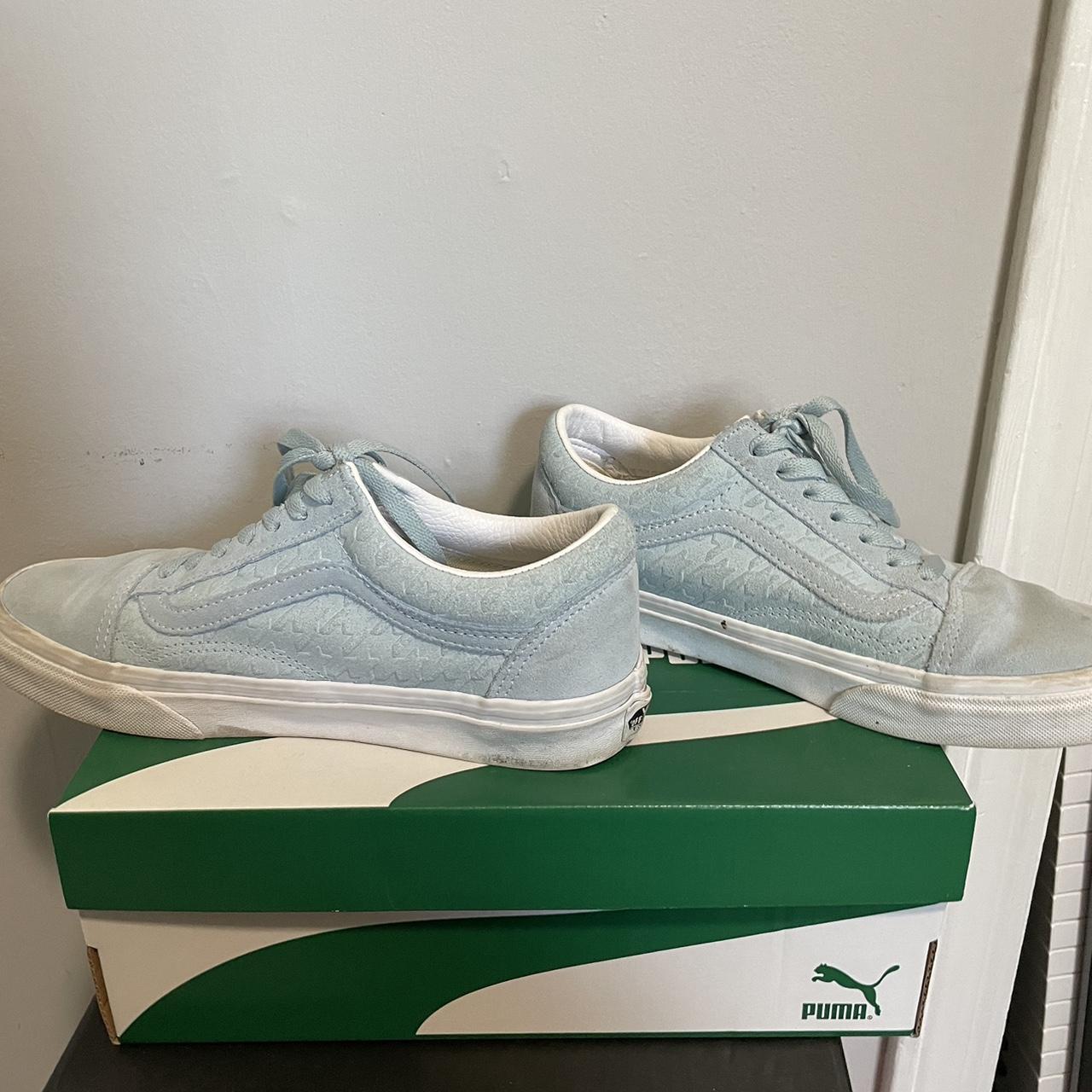 Vans Women's Blue and White Trainers | Depop
