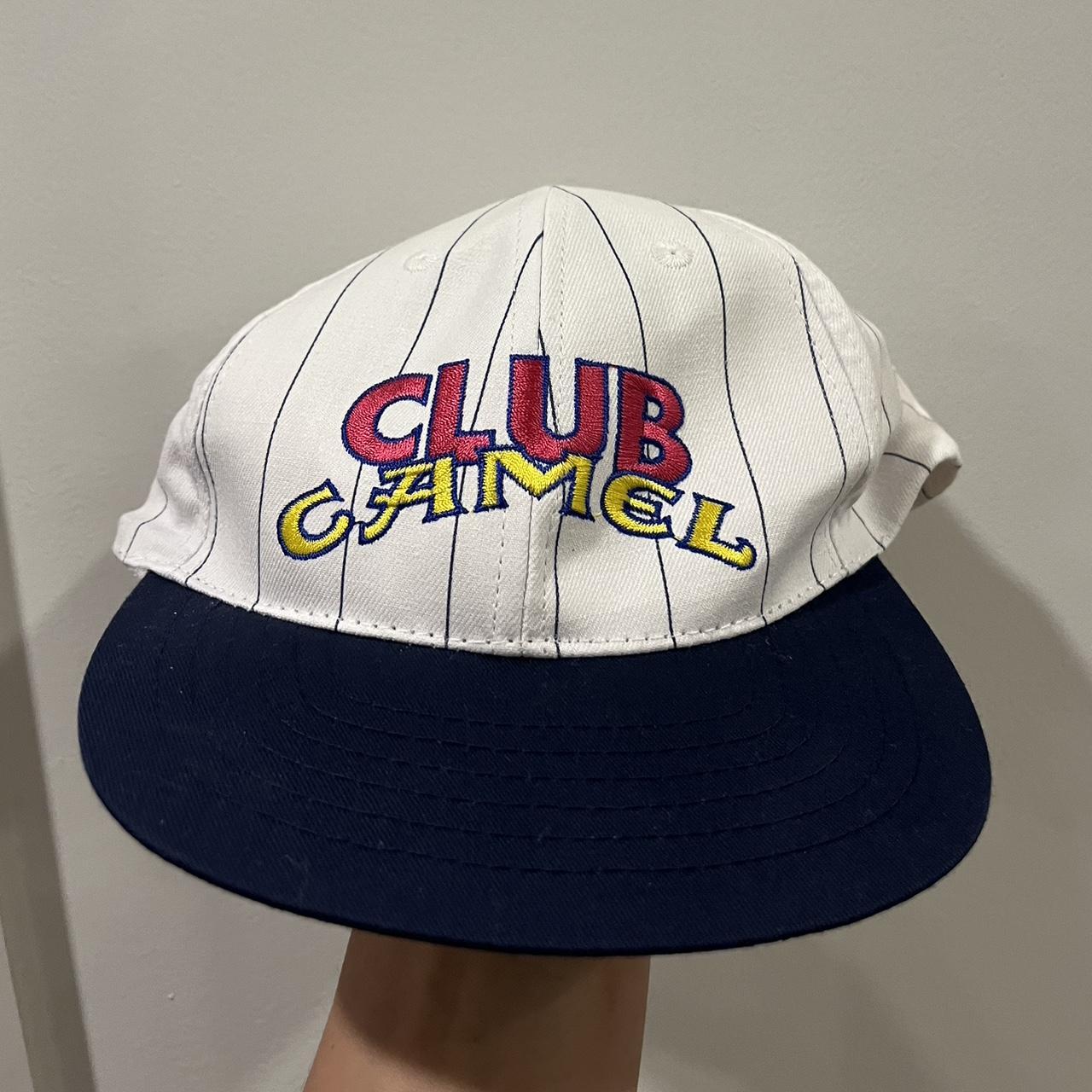 Camel Men's White and Navy Hat | Depop