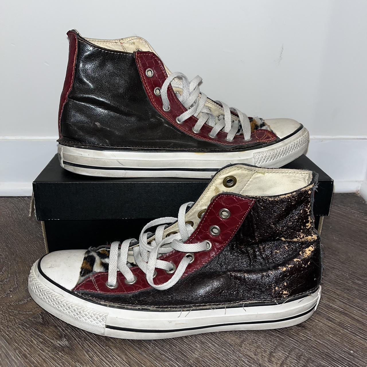 Brown leather converse with detailing. Mens size 8 - Depop