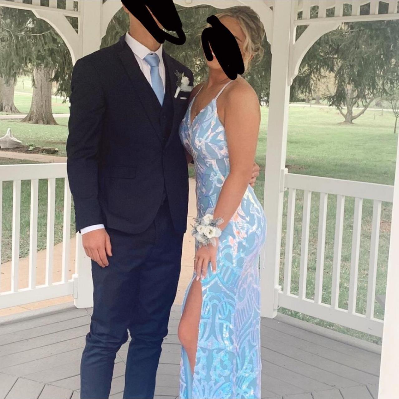 light blue/ turquoise prom dress, it reflects a lil... - Depop