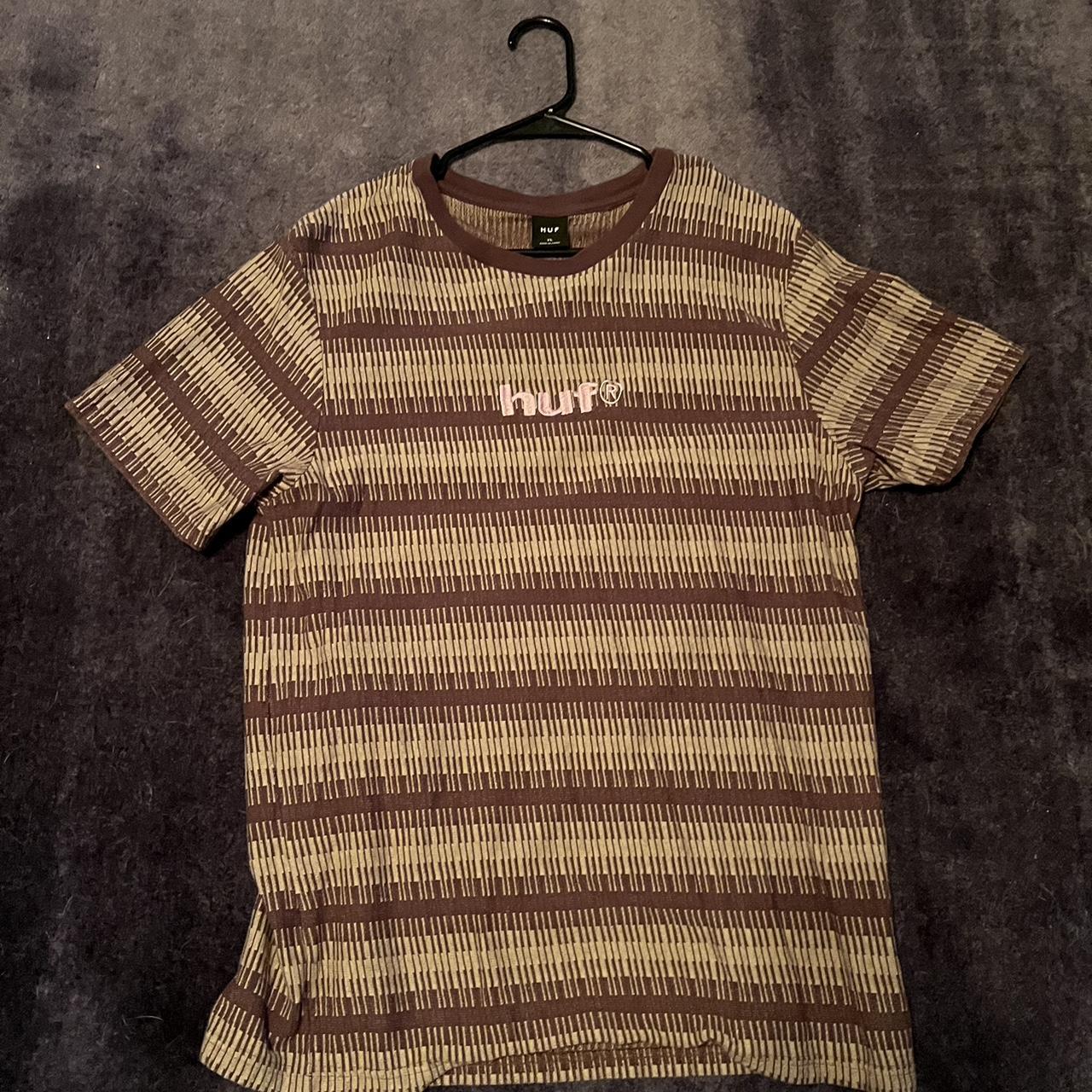 Huf brown and tan stripe shirt 4 dollar... - Depop