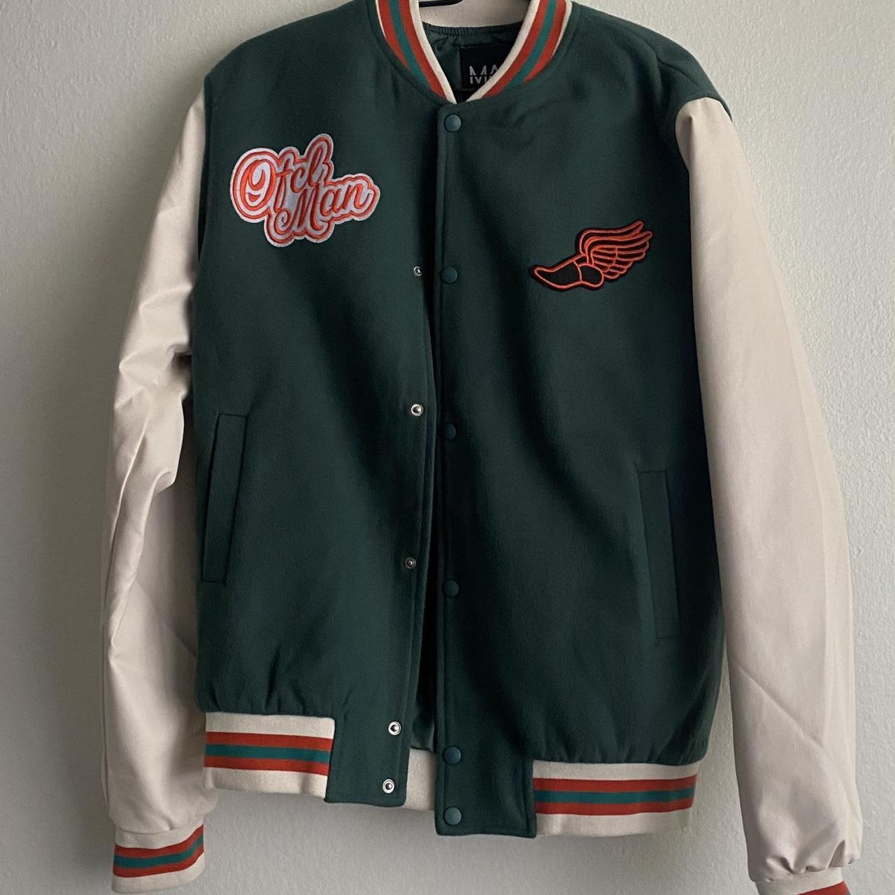 BoohooMAN Green Varsity Letterman Jacket Tall Medium Depop
